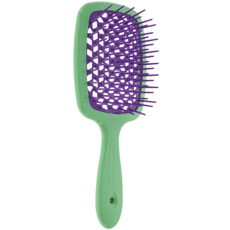 Janeke Superbrush Щетка для волос зеленая с фиолетовыми зубчиками